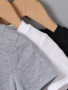 SHEIN Young Boy 3pcs Solid Round Neck Tee - Multicolor - View 6