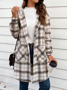 SHEIN LUNE In kẻ sọc Thả vai áo có mũ Mở Mặt trước Áo khoác - Nhiều màu - Xem 3