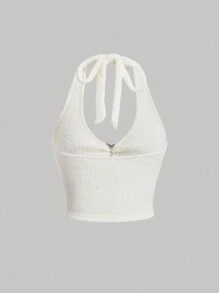 SHEIN MOD Heart Ring Detail Halter Top - White - View 2