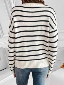 SHEIN Essnce Striped Pattern Drop Shoulder Sweater - Apricot - View 2