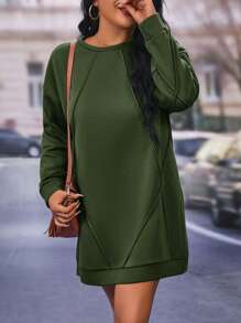SHEIN LUNE Plus Solid Drop Shoulder Sweatshirt Dress - Army Green - View 6