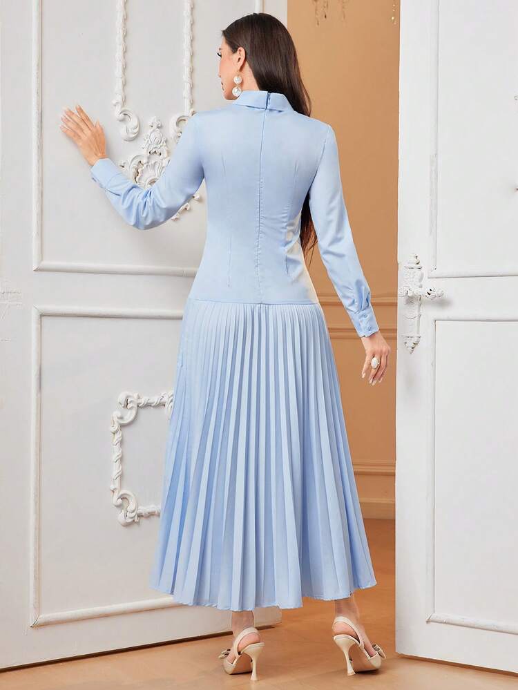 Cutout Front Pleated Hem Shirt Dress