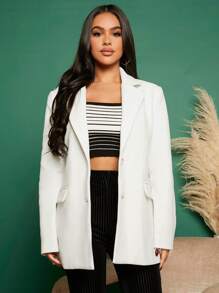 SHEIN SXY Lapel Neck Flap Detail Blazer - White - View 3