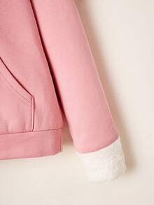 Áo nỉ lót lông mềm mại, túi kangaroo cho bé gái tuổi teen - Hồng - Xem 3