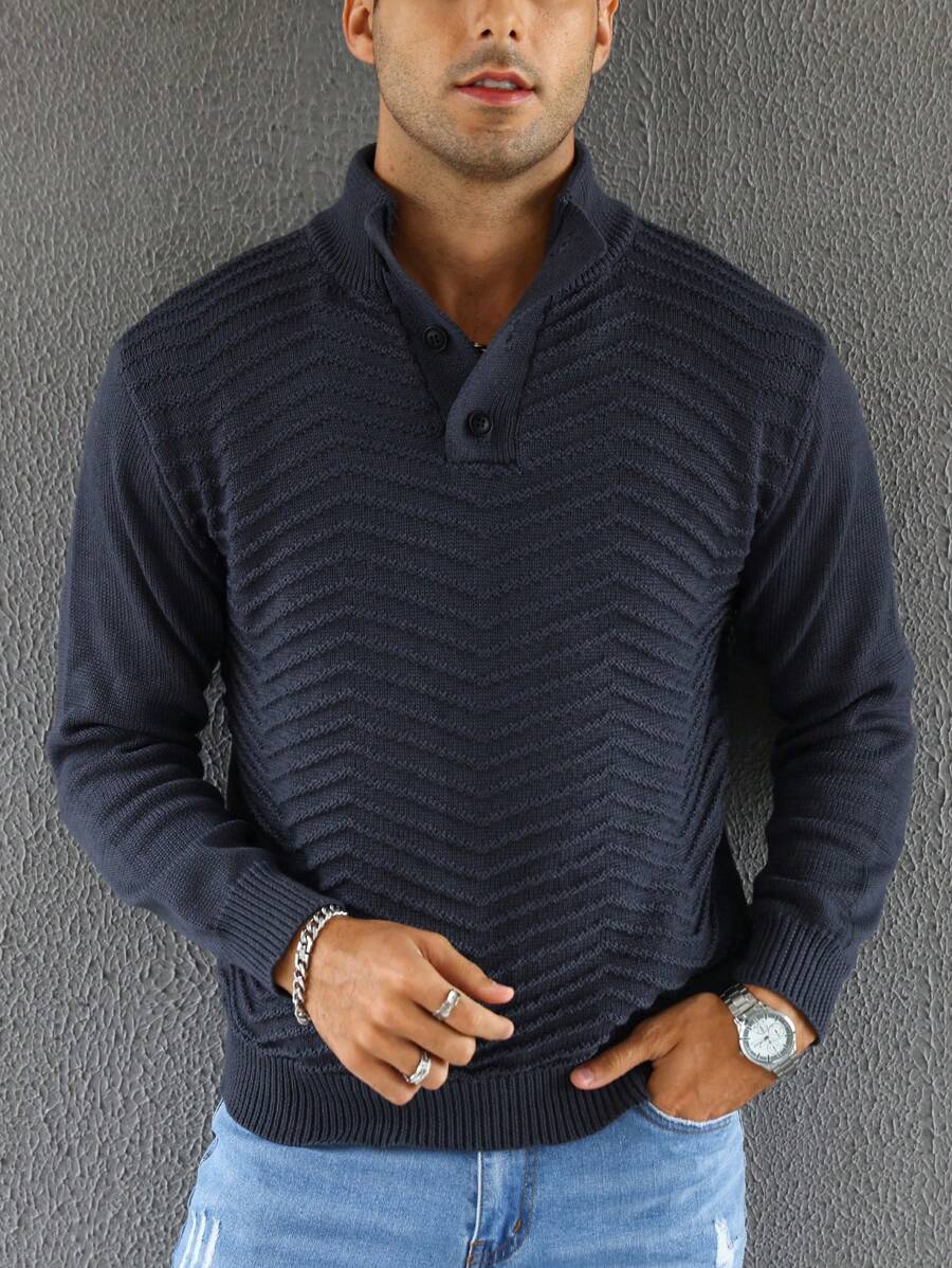 Manfinity Men Solid Button Front Sweater - Dark Grey - View 1