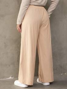 SHEIN EZwear 大碼斜口袋闊腿褲 - 杏色 - 查看 2
