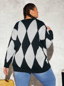 SHEIN CURVE+ Kích thước lớn Của phụ nữ Cổ chữ V Tay áo dài Áo len Mở - Đen và trắng - Xem 2