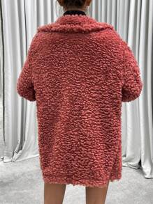 Chiquease 素色開門襟毛茸茸外套 - 紅木色 - 查看 2