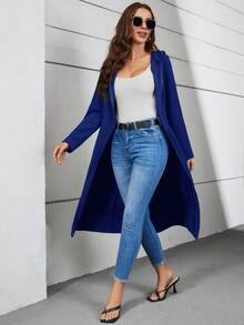 SHEIN LUNE Dây kéo áo có mũ Áo khoác dài - Xanh đậm - Xem 5