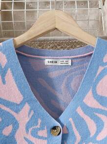 SHEIN Tween Girl Heart Pattern Drop Shoulder Cardigan