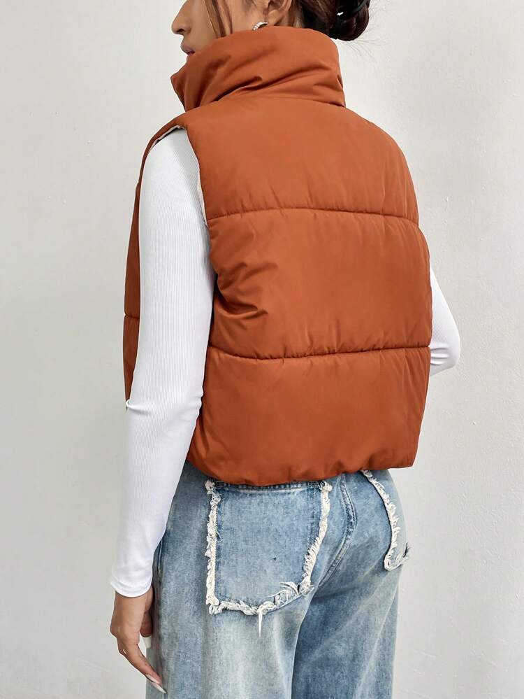 Drawstring Hem Zipper Vest Padded Padded Coat Clothes Winter