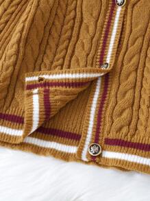 SHEIN Tween Girl Striped Trim Cable Knit Cardigan & Knit Skirt