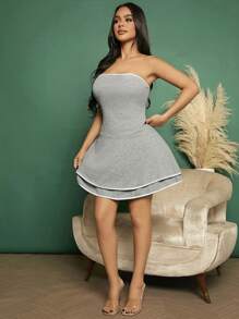 SHEIN SXY Tương phản ràng buộc Váy ống - Màu Xám nhạt - Xem 6