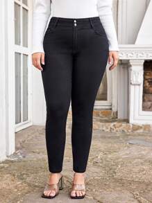 RueChic Plus Size  High Waist Skinny Jeans - Black - View 6