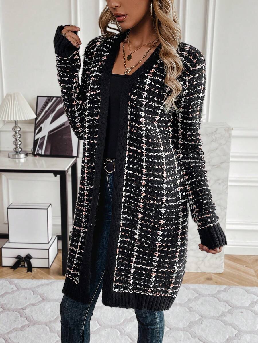 SHEIN Essnce Áo Cardigan họa tiết kẻ caro thiết kế thường ngày - Nhiều màu - Xem 1