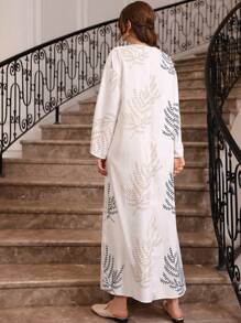 Al Najma 植物印花开衩袖连衣裙，朴素的长袍