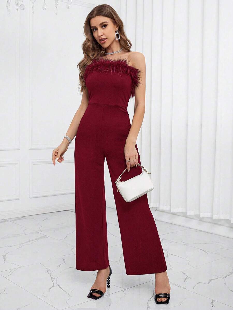 Firerie Trang trí Fuzzy Jumpsuit ống - Đỏ - Xem 1