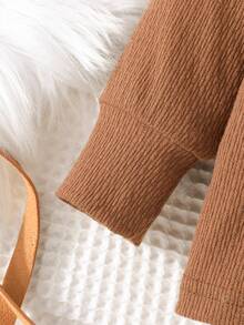 Baby Girl Waffle Knit Quarter Button Tee & Sweatpants - Brown - View 5