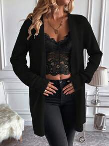 EMERY ROSE Solid Casual Design Cardigan Fall Winter Cloth For Women - Black - View 4