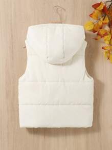 SHEIN Teen Girl 1pc Zip Up Hooded Vest Padded Coat - Beige - View 2