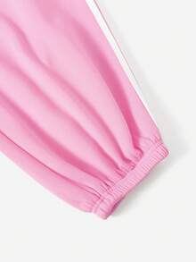 SHEIN EZwear Hơn Thư được vá Tương phản Đường may bên Quần thể thao - Màu Hồng baby - Xem 3