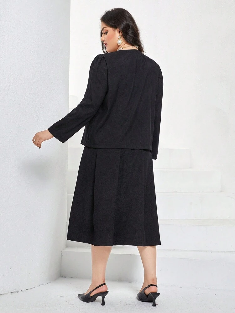 Plus Button Front Jacket & Skirt 2 Piece Set