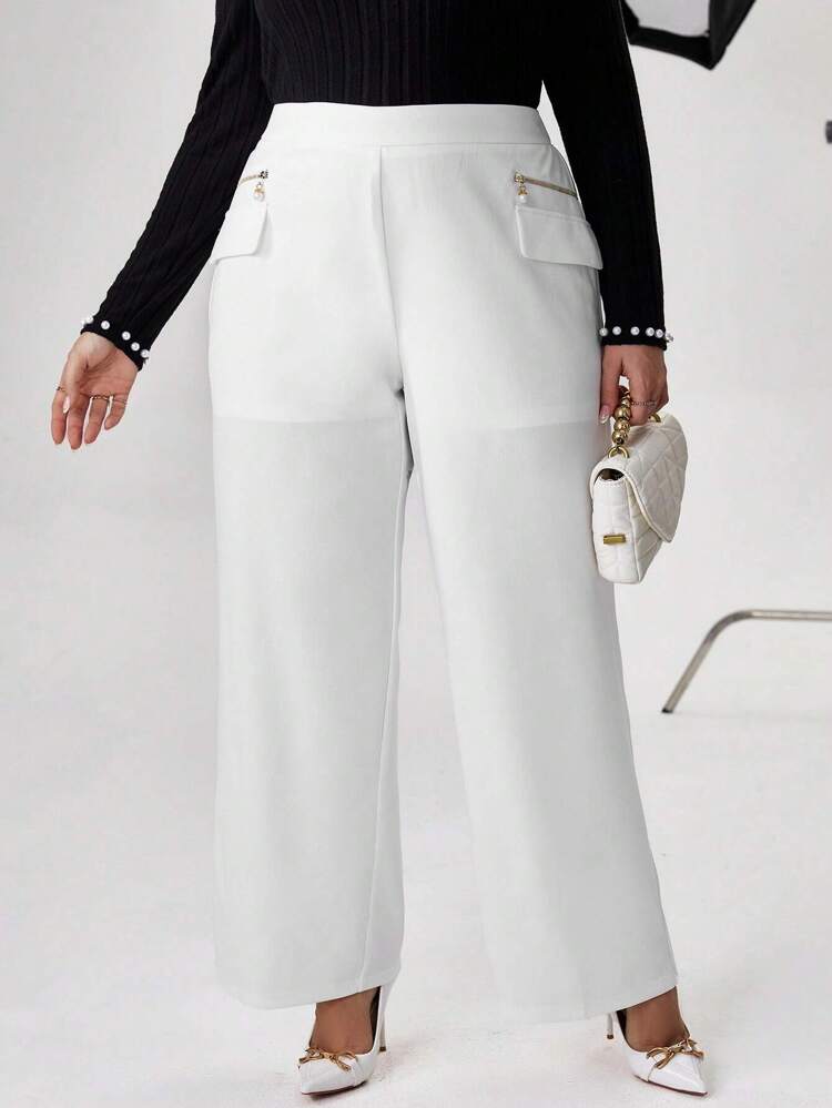 Plus Flap Detail Wide Leg Pants