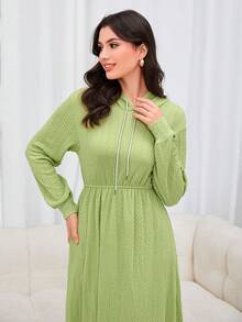 Mulvari Drop Shoulder Drawstring Hooded Sweatshirt Dress - Green - View 5