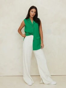 Lapel Neck Button Front Vest Blazer - Green - View 6