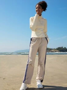 In My Nature 字母圖案拼接側邊接縫腰部抽繩戶外長褲 - 卡其色 - 查看 4