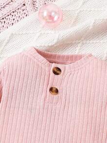 Đứa bé gái Chi tiết Nút Áo liền quần chặt & Quần - Hồng - Xem 4