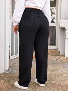 EURMUSE Plus Straight Leg Jeans - Black - View 2