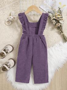 SHEIN Leap Crew Baby Girl Ruffle Trim Overall Jumpsuit Without Sweater - Purple - View 2