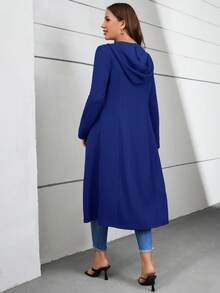 SHEIN LUNE Dây kéo áo có mũ Áo khoác dài - Xanh đậm - Xem 2