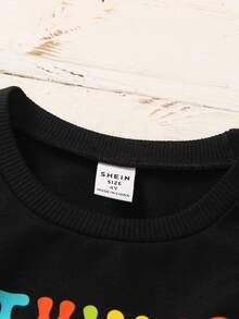 SHEIN Young Boy Slogan & Dinosaur Print Tee - Black - View 4