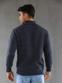 Manfinity Men Solid Button Front Sweater - Dark Grey - View 2