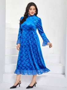 Al Najma Plus Flounce Sleeve Ruffle Hem Dress Without Belt - Blue - View 3