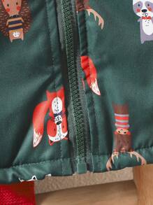 Mały chłopiec Nadruk zwierzęcy Pluszowa podszewka Płaszcz z kapturem - Ciemnozielony - Zobacz 3