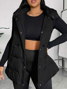 Chaleco con capucha con cremallera, para invierno, talla grande - Negro - Ver 3