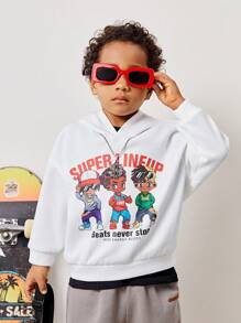 SHEIN Young Boy Slogan & Figure Graphic Drop Shoulder Sweatshirt - White - View 1