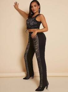 SHEIN SXY بنطلون بساق واسع طباعة النقش