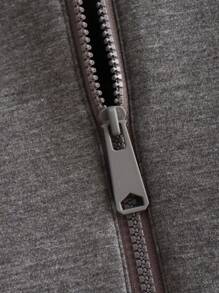 Solid Zip Up Bomber Jacket - Grey - View 3