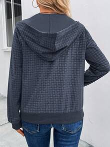 SHEIN LUNE Half Button Raglan Sleeve Hoodie - Black - View 2