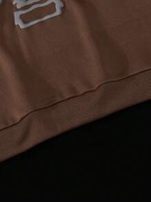 Manfinity Roghcode Men Slogan & Skeleton Print Drop Shoulder Oversized Hoodie Graphic Long Sleeve Hoodie, For Friends, Husband, Boyfriend Gifts - Coffee Brown - View 5