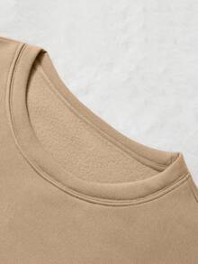 SHEIN EZwear In Giáng sinh Lót nhiệt Áo nỉ - Màu be - Xem 3