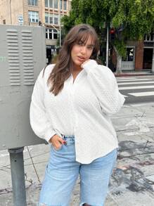 SHEIN Essnce Talla grande Camiseta de hombros caídos unicolor - Blanco - Ver 4