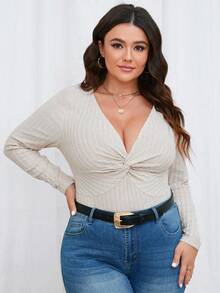 SHEIN Frenchy Talla grande Body girante delantero de cuello profundo - Albaricoque - Ver 5