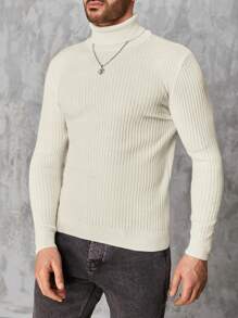RueChic Men's Slim Fit Turtleneck Sweater - Apricot - View 3