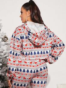 SHEIN SXY 聖誕圖案落肩袖抽繩連帽衫 - 彩色 - 查看 2