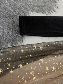 SHEIN 女孩珍珠串珠彼得潘領網紗拼接下擺絲絨 - 彩色 - 查看 4